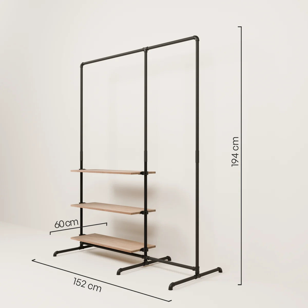 LAS 1.5 OAK – 3 hylder | Tøjstativ med opbevaringsplads