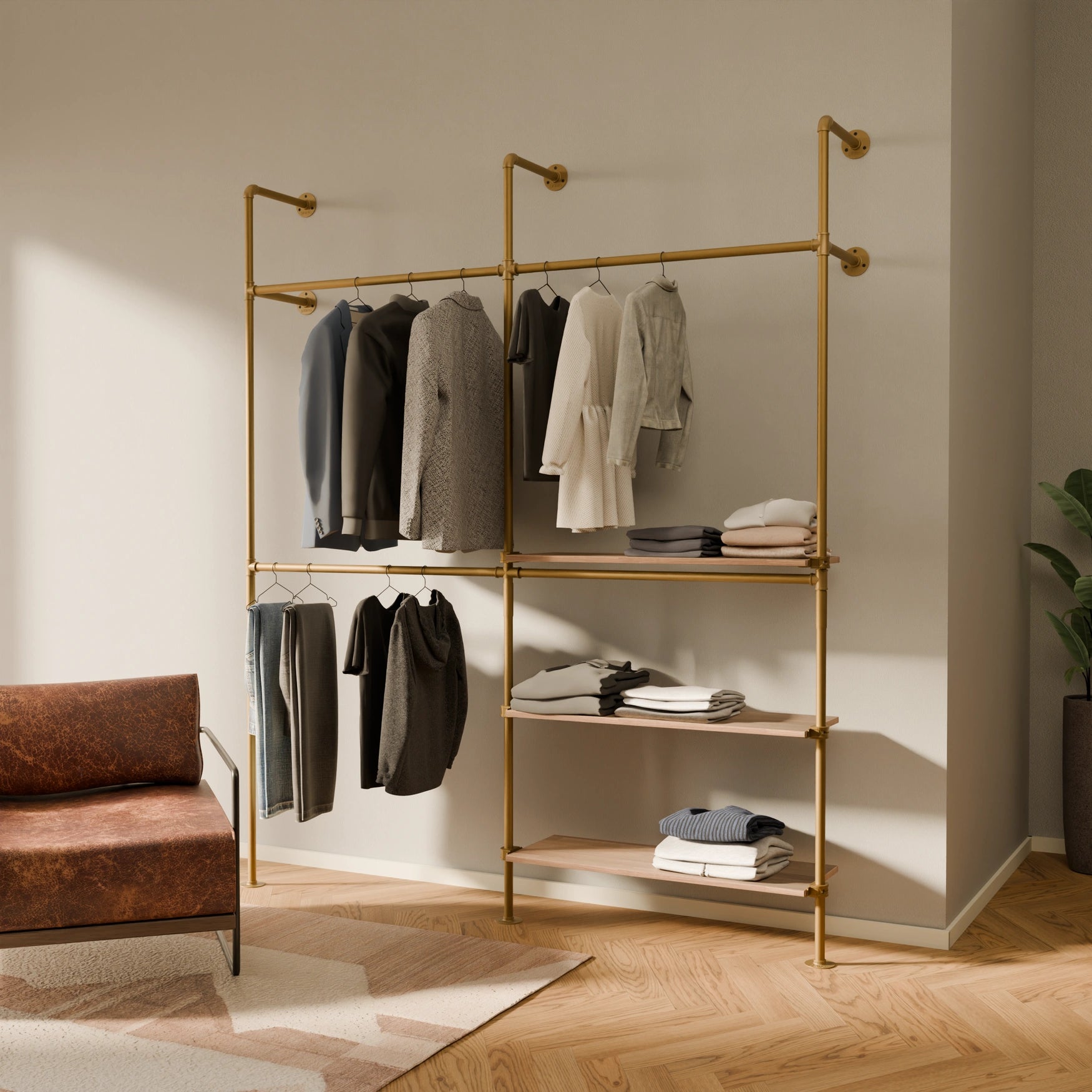 KIM DOUBLE 2 OAK – 3 hylder til højre | guld