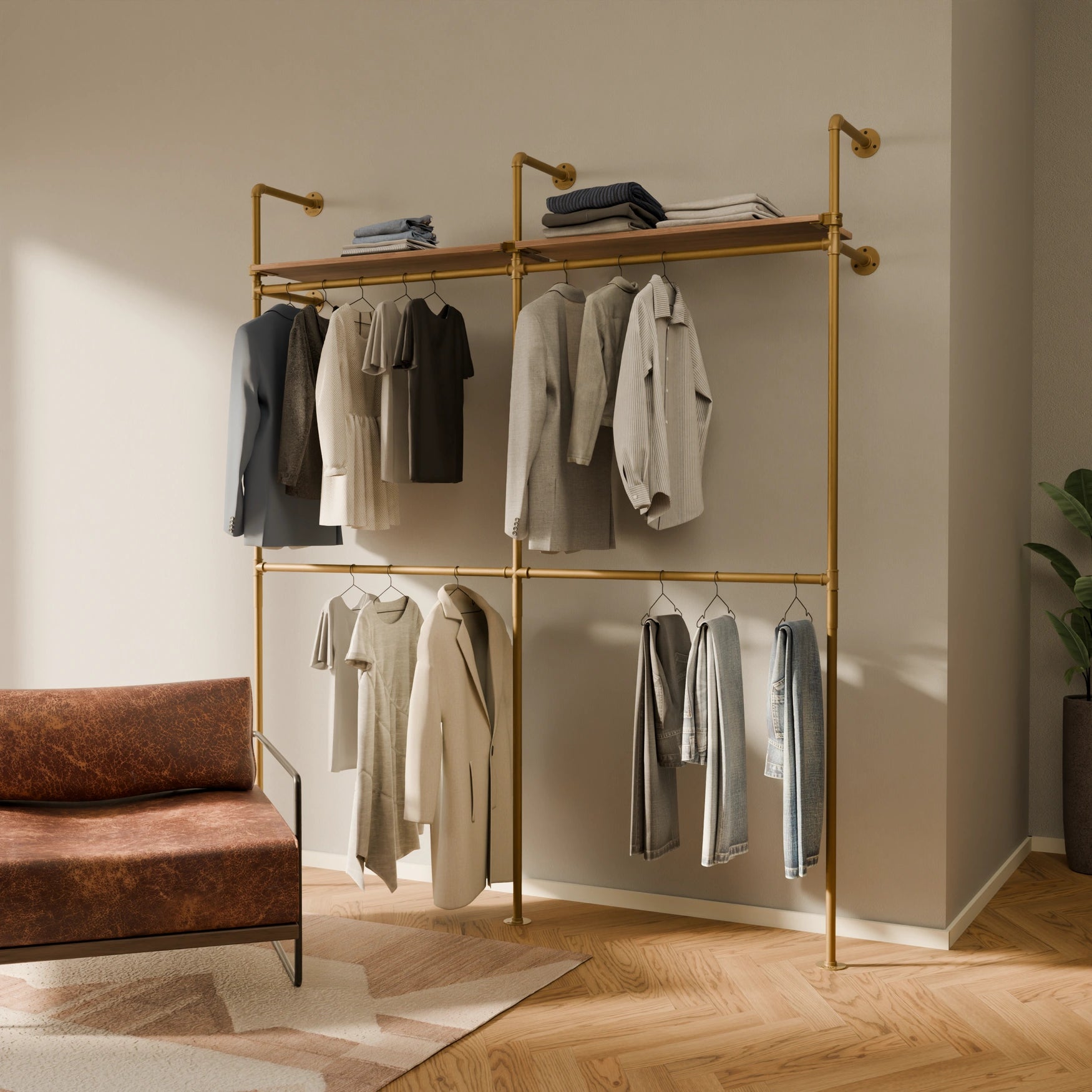 KIM DOUBLE 2 OAK – 2 øverste hylder | guld