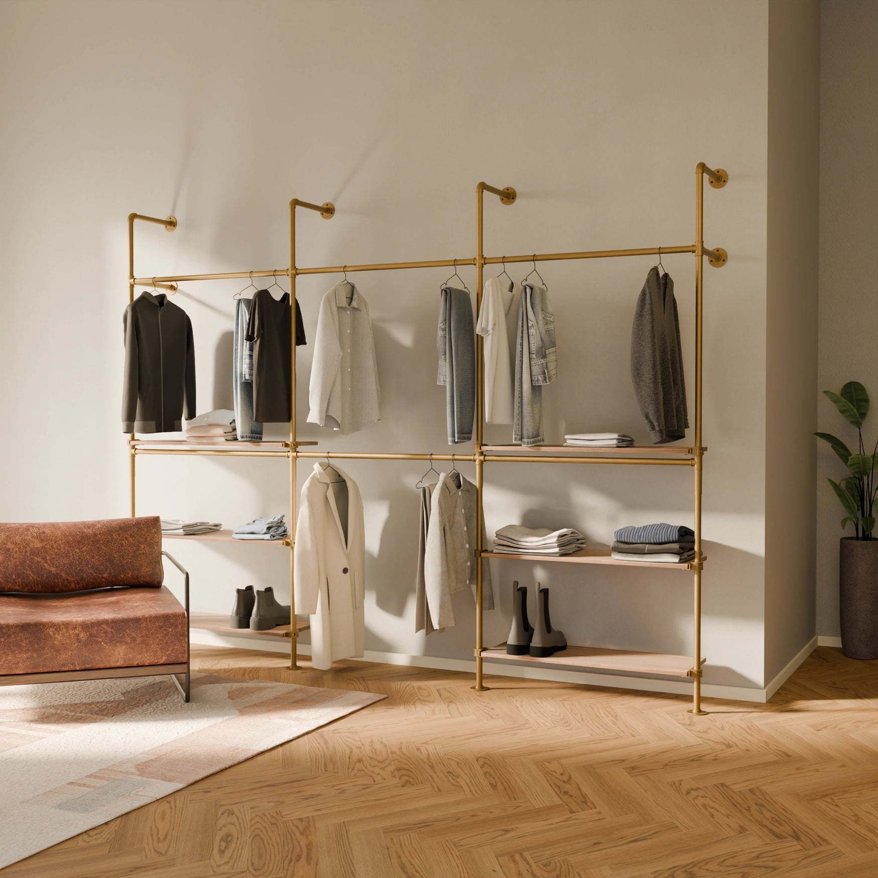 KIM DOUBLE 3 OAK –  6 bottom shelves | gold