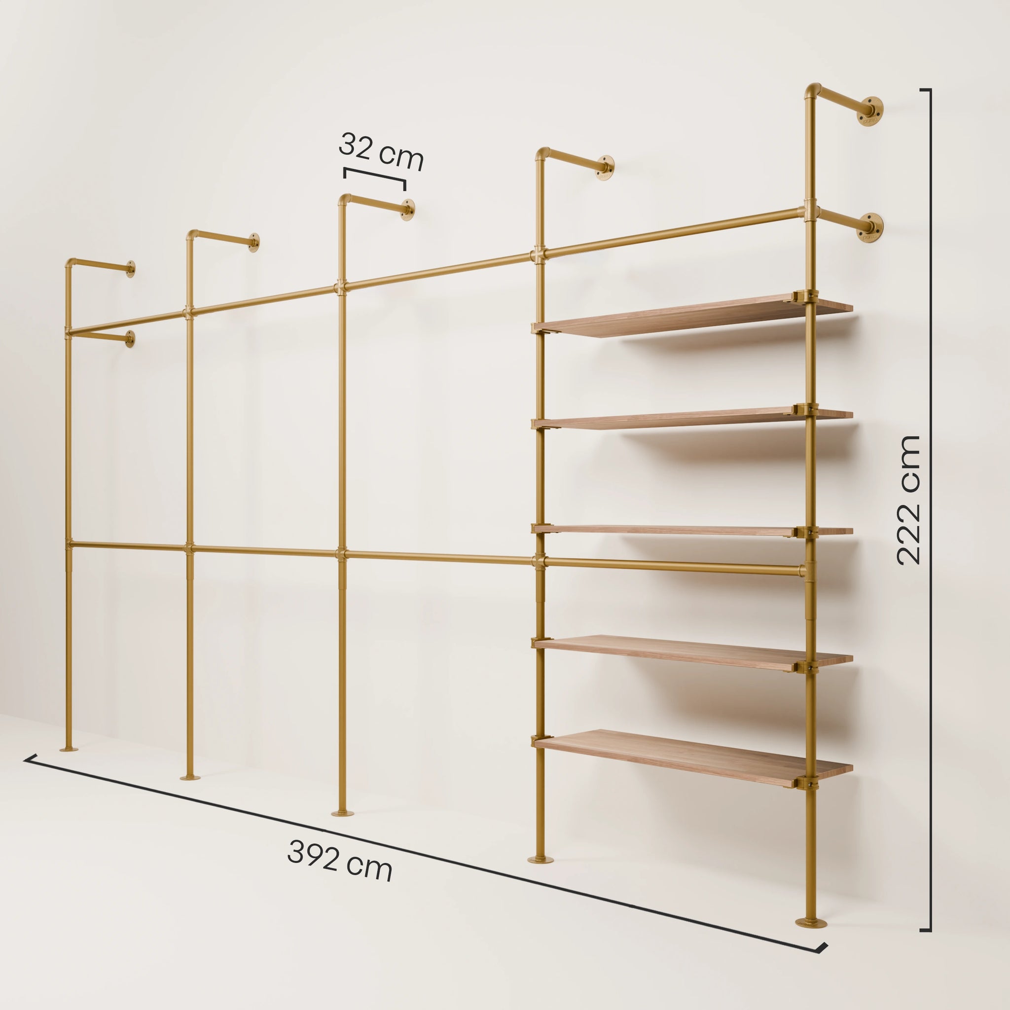 KIM DOUBLE 4 OAK –  5 shelves | gold