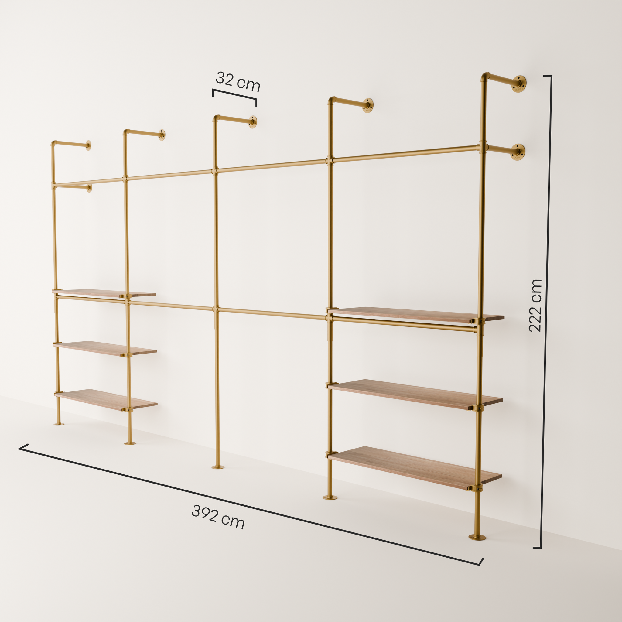 KIM DOUBLE 4 OAK –  5 shelves | gold