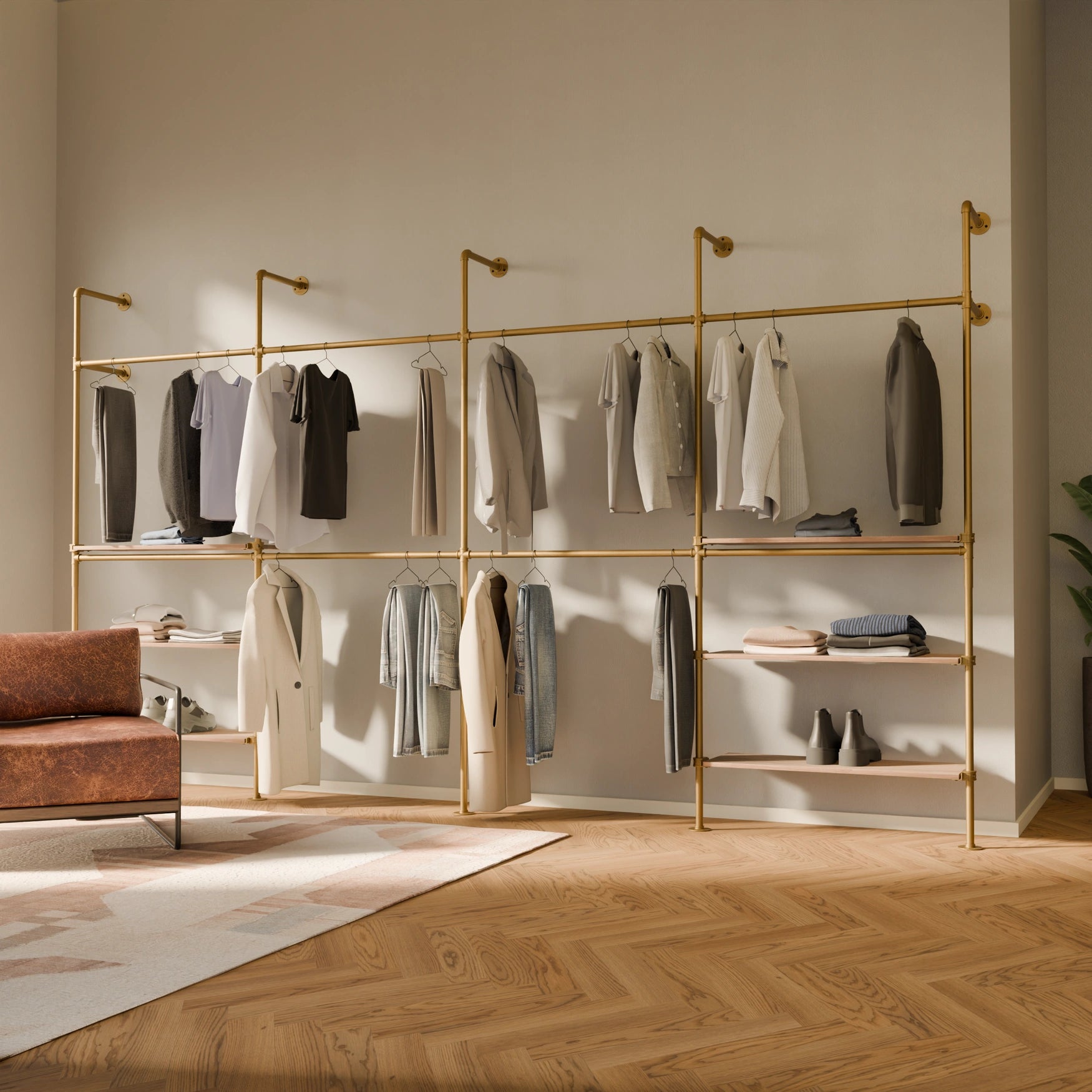 KIM DOUBLE 4 OAK –  5 shelves | gold