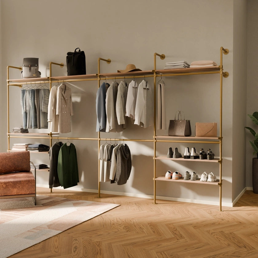 KIM DOUBLE 4 OAK –  10 top shelves | gold